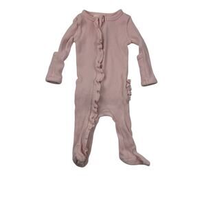 SpearmintLOVE Organic Pink Thermal Waffle Knit Zip Footie Pajamas, 0/3m